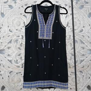 Madewell Navy Embroidered 100% Cotton Sleeveless Tunic Dress 0 w/ Pockets